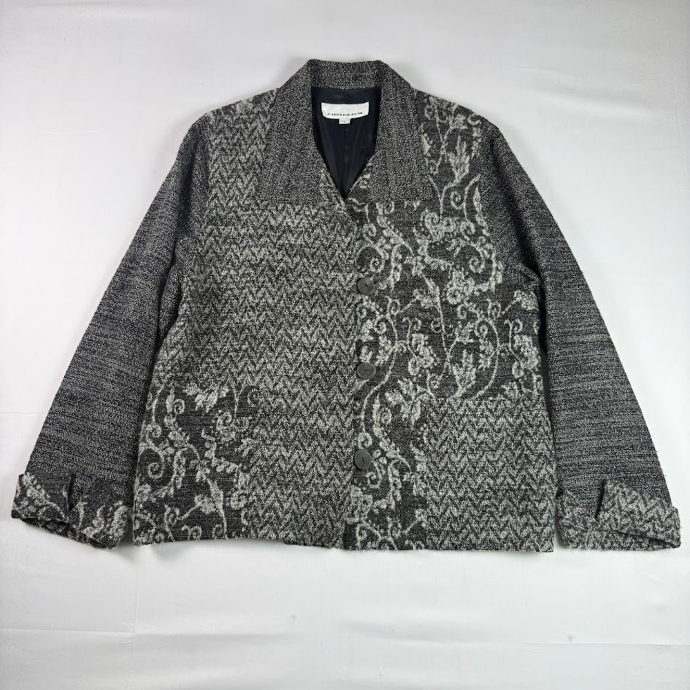 Vintage 90s Caroline Rose Jacket Womens Large Gray Wool Blend Patchwork USA